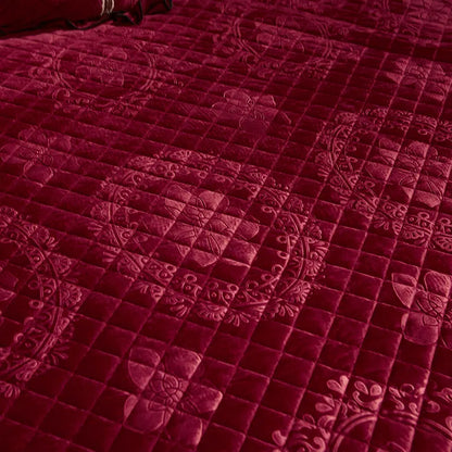 AI WINSURE-Embroidery Lace Velvet Bedspread, Ruffle, Queen, Double Embossed, Quilted Bed Cover, King Bedskirt Set, Soft, 3Pcs