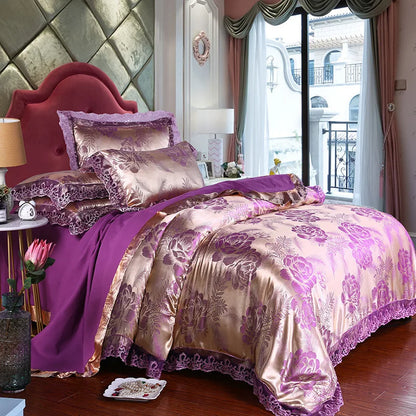 European Style Jacquard Bedding Set Home Comefortable Duvet Cover Quality Quilt Cover And Pillowcase Flower Lace Bedsheet Sets