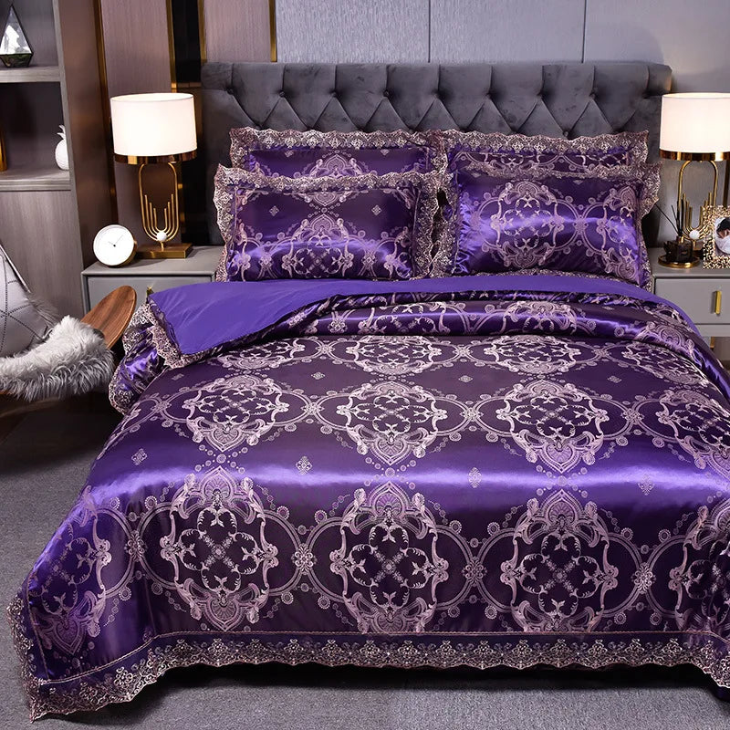 European Style Jacquard Bedding Set Home Comefortable Duvet Cover Quality Quilt Cover And Pillowcase Flower Lace Bedsheet Sets