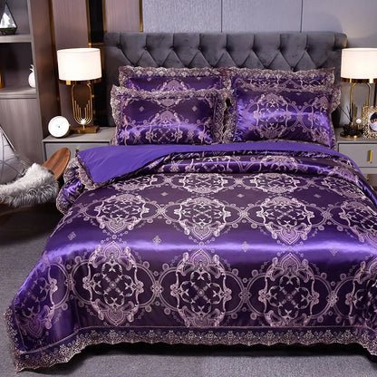 European Style Jacquard Bedding Set Home Comefortable Duvet Cover Quality Quilt Cover And Pillowcase Flower Lace Bedsheet Sets
