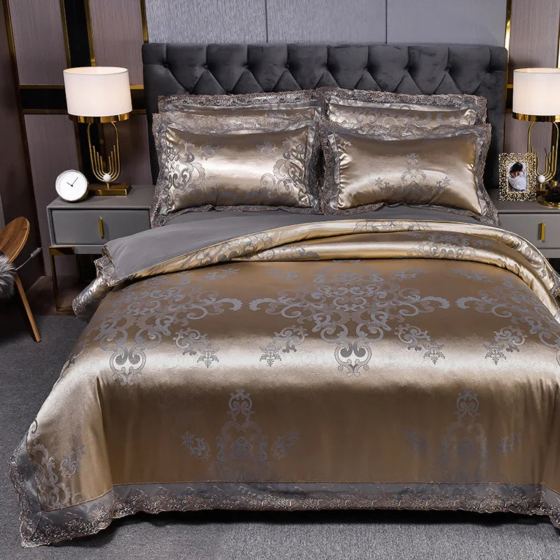 European Style Jacquard Bedding Set Home Comefortable Duvet Cover Quality Quilt Cover And Pillowcase Flower Lace Bedsheet Sets