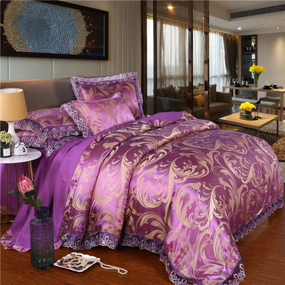 European Style Jacquard Bedding Set Home Comefortable Duvet Cover Quality Quilt Cover And Pillowcase Flower Lace Bedsheet Sets