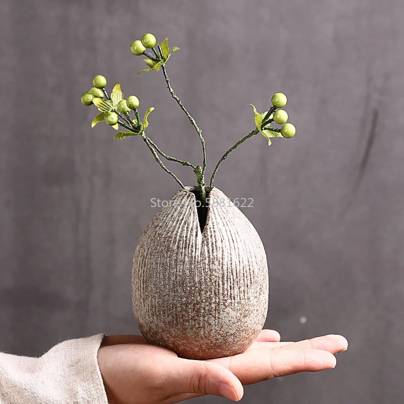 Stoneware zen small vase creative hand-made desktop decoration ceramic flower vase home retro vase Japanese-style vases