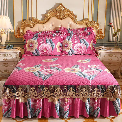 High Quality Thicken Fine Short Plush Quilted Bed Skirt King Queen Size Warm Velvet Bedspread Not Including Pillowcase