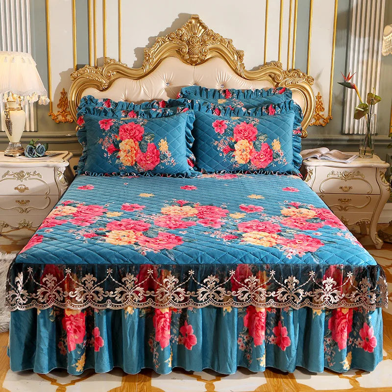 High Quality Thicken Fine Short Plush Quilted Bed Skirt King Queen Size Warm Velvet Bedspread Not Including Pillowcase