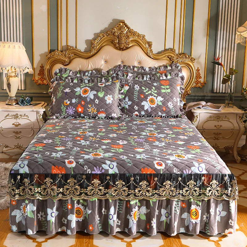 High Quality Thicken Fine Short Plush Quilted Bed Skirt King Queen Size Warm Velvet Bedspread Not Including Pillowcase