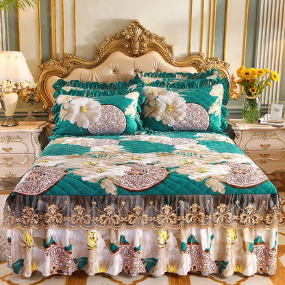High Quality Thicken Fine Short Plush Quilted Bed Skirt King Queen Size Warm Velvet Bedspread Not Including Pillowcase
