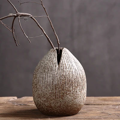 Stoneware zen small vase creative hand-made desktop decoration ceramic flower vase home retro vase Japanese-style vases