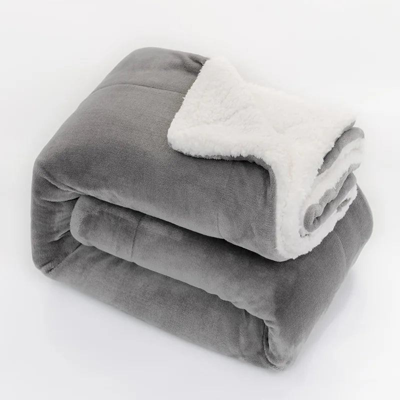 130x160cm Solid Color Travel Bed Sheet Bedspread Sofa Warm and Soft Lamb Velvet Blanket Thick Double Layer Flannel Blanket