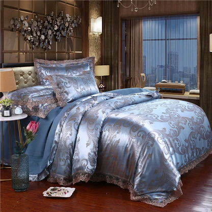 European Style Jacquard Bedding Set Home Comefortable Duvet Cover Quality Quilt Cover And Pillowcase Flower Lace Bedsheet Sets