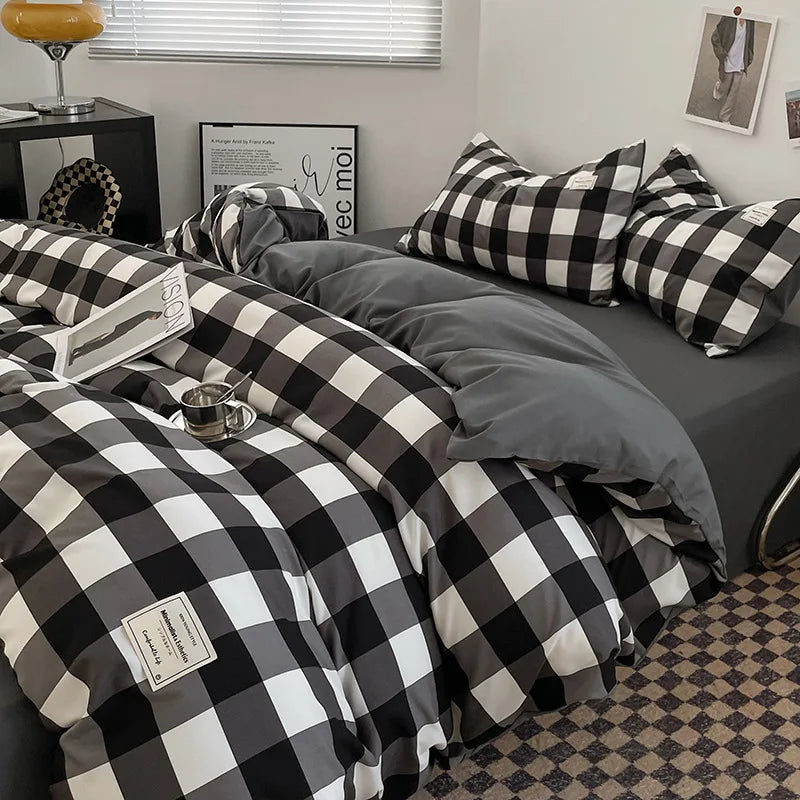 Bed Linen Sheets Duvet Cover Four-piece Set of Washed Cotton Bedding Quilt Covers Three-piece Set for Student Dormitories