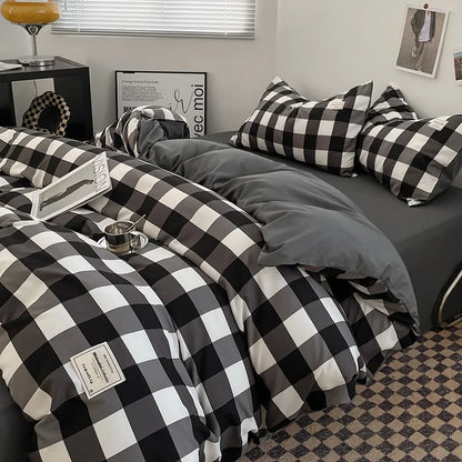 Bed Linen Sheets Duvet Cover Four-piece Set of Washed Cotton Bedding Quilt Covers Three-piece Set for Student Dormitories