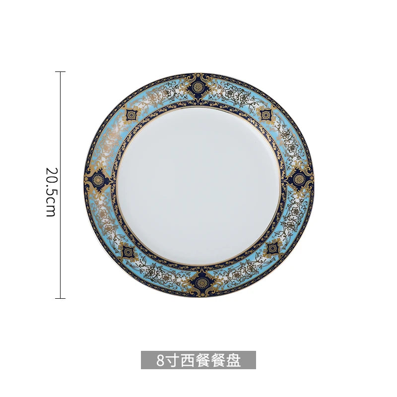 1pcs  Ceramic Steak Plate Household Round Western Flat Plate European High-quality Tableware Underglaze Color Craftsmanship