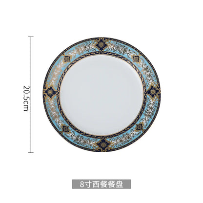 1pcs  Ceramic Steak Plate Household Round Western Flat Plate European High-quality Tableware Underglaze Color Craftsmanship