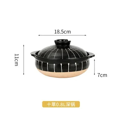 1 Pcs Ceramic Casserole Japanese Style Black Small Pot Clay Saucepan Home Kitchen Cookware Cooking Supplies Kitchen Pot Soup Pan
