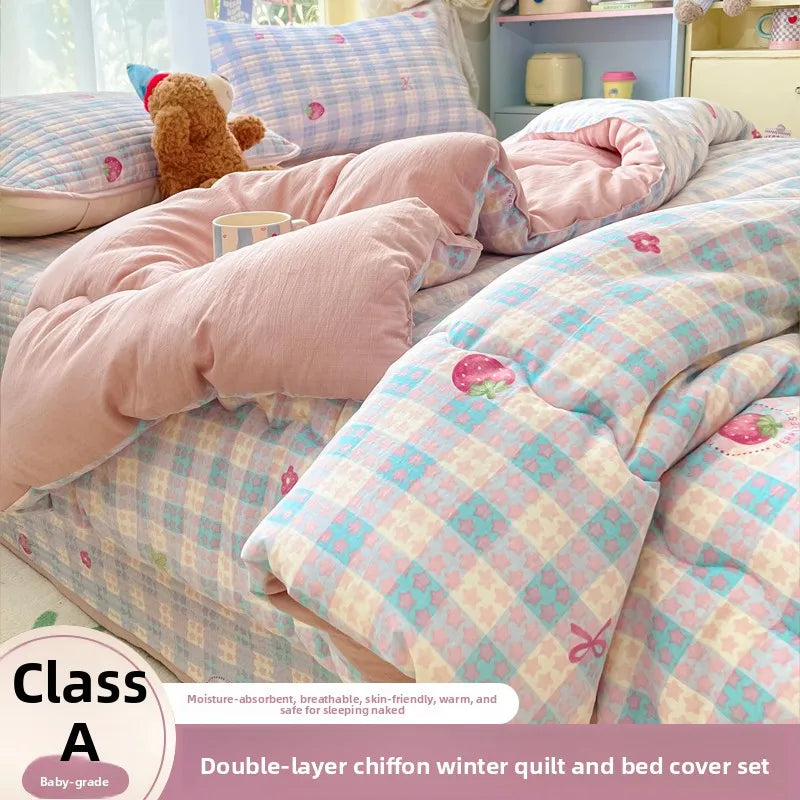 A-Class Double-Layer Thiened Warmth Blanket Core for Renting Houses Spring Autumn Winter Use Home Bedroom Dormi Four-Pi...