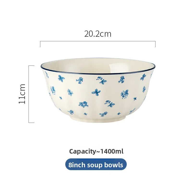 High-end Ceramic Dinnerware Set Chinese Style Rice Bowls Plates Dishes Glaze Color Soup Bowls