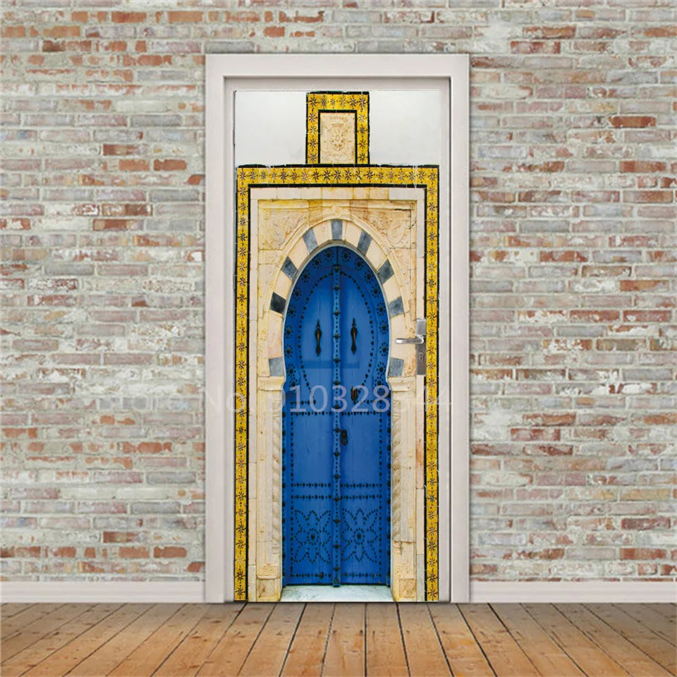 Arabic Style Door Sticker Self Adhesive Wallpaper Living Room Bedroom Decor Muslin Style Decal Door Cover Home Design Decoration