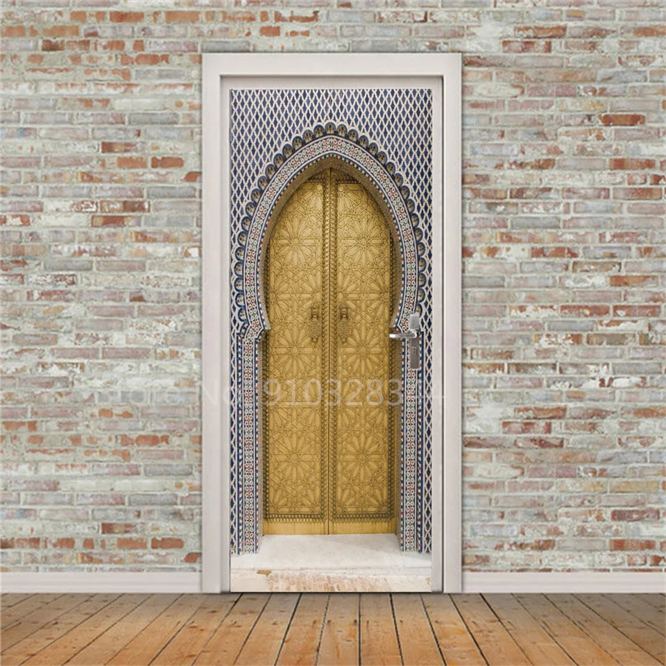 Arabic Style Door Sticker Self Adhesive Wallpaper Living Room Bedroom Decor Muslin Style Decal Door Cover Home Design Decoration