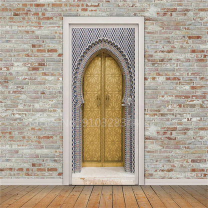 Arabic Style Door Sticker Self Adhesive Wallpaper Living Room Bedroom Decor Muslin Style Decal Door Cover Home Design Decoration