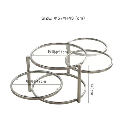 Tempered Glass Coffee Table Household Stainless Steel Tea Table Light Luxury Living Room With Movable Rotating Edge Table