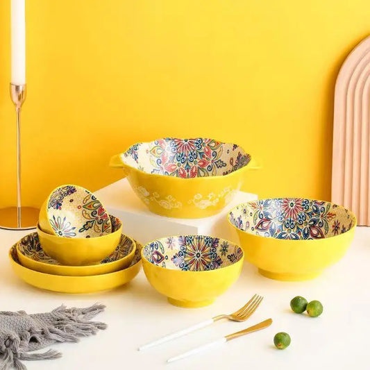 Ceramic Tableware Set Rice Bowl Serving Plate Creative Cutlery Soup Plate Noodle Handle Bowl Sauce Dish Steak Salad Fruit Plate