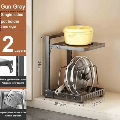 Multilayer Kitchen Under Sink Pot Holder Adjustable Frying Pan Rice Cooker Seasoning Storage Rack Metal Organizer Pot Rack