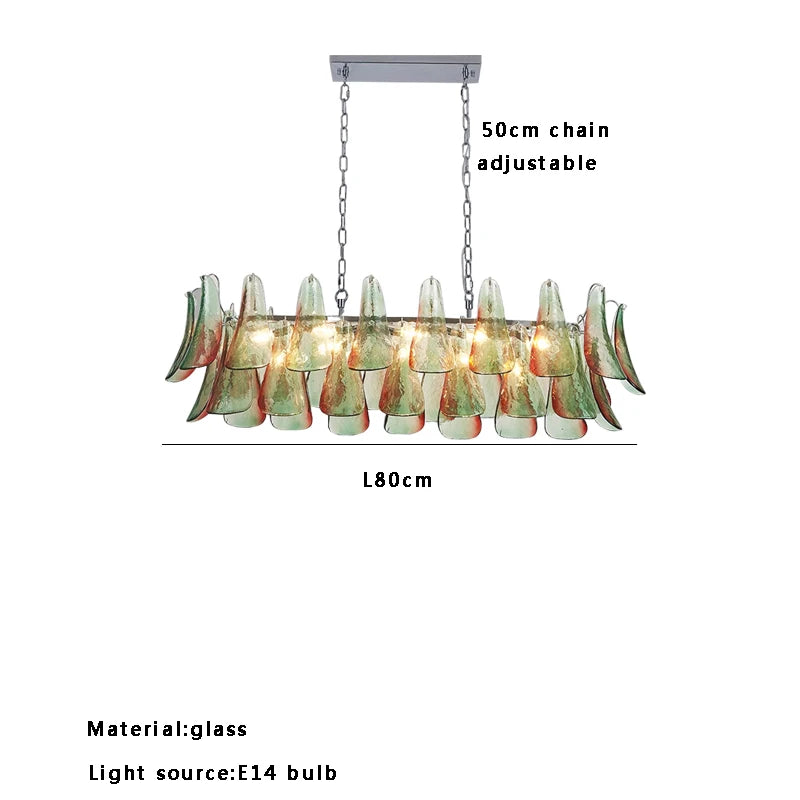 Modern living room chandelier with green glass lustre, suitable for study and dining room ceiling lighting, dimmable.