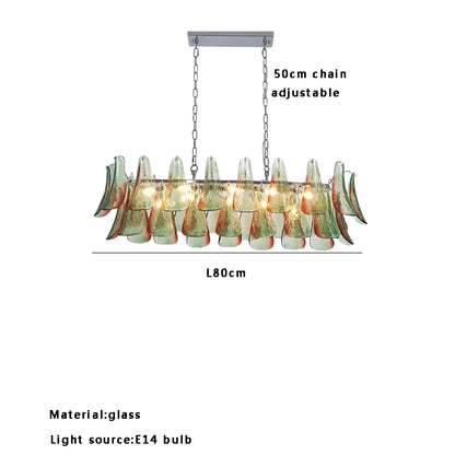 Modern living room chandelier with green glass lustre, suitable for study and dining room ceiling lighting, dimmable.