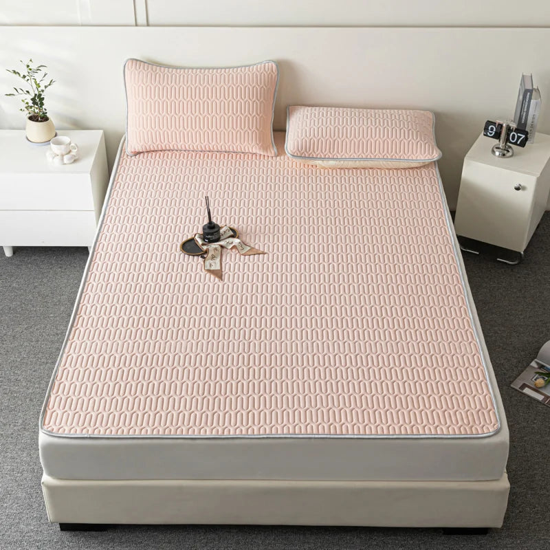 Soft Thicken Latex Filling Summer Bed Mat and Pillowcase 2/3pcs Bedding Set Smooth Cool Feeling Bed Sheet Cooling Mattress Cover