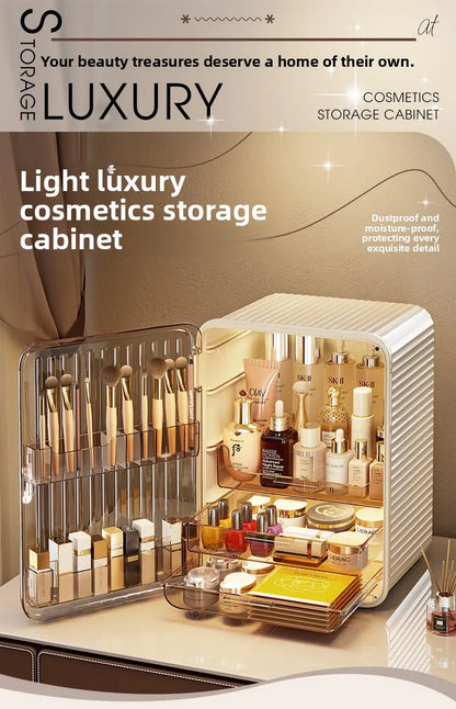 Cosmetic storage box desktop dustproof light luxury storage large capacity multi-layer skin care product storage rack