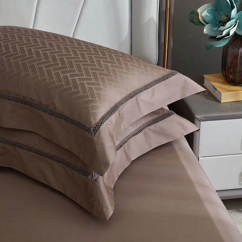 1000TC Egyptian Cotton Soft Silky Jacquard Wave Bedding Duvet Cover 4/7Pcs Boho Textured Comforter Cover Bed Sheet Pillowcases