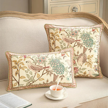 Home Decor Pillow Livingroom Sofa Nap Cushion Retro Velvet Pillowcase Bedside Cushion Cover Flower and Bird Printed Waist Pillow
