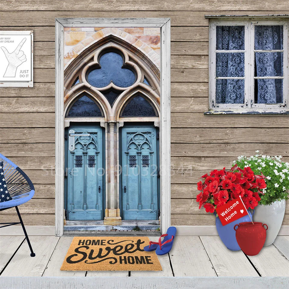 Arabic Style Door Sticker Self Adhesive Wallpaper Living Room Bedroom Decor Muslin Style Decal Door Cover Home Design Decoration