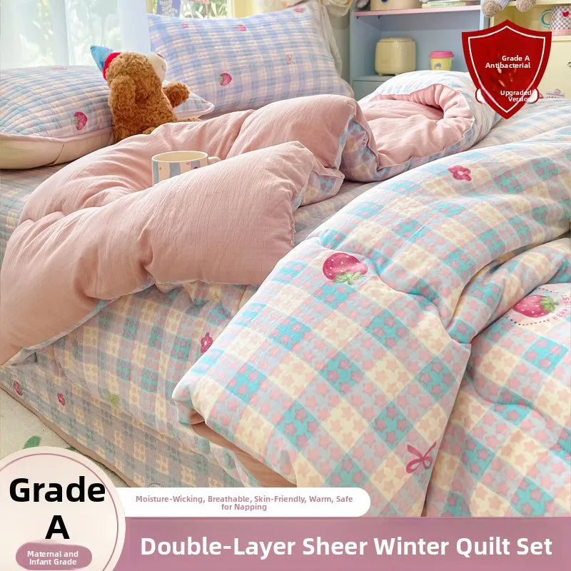 A-Class Double-Layer Thiened Warmth Blanket Core for Renting Houses Spring Autumn Winter Use Home Bedroom Dormi Four-Pi...