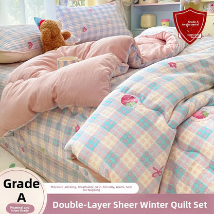 A-Class Double-Layer Thiened Warmth Blanket Core for Renting Houses Spring Autumn Winter Use Home Bedroom Dormi Four-Pi...