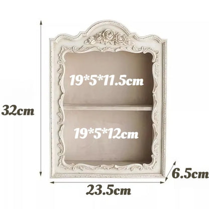 Resin Nordic Distressed Decorative Shelf Countryside Exquisite Carved Two-layer Display Stand High-quality Luxury Home Decor