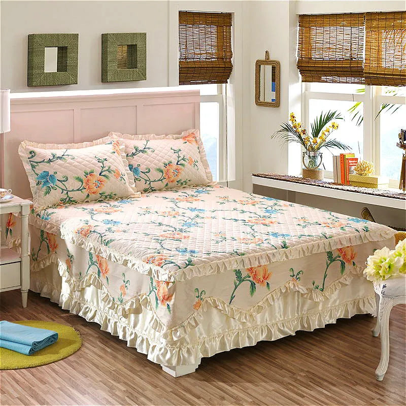 Pure cotton bedspread single piece thickened padded cotton bed skirt 1.5m 1.8m bed cover sheath cotton four-piece set