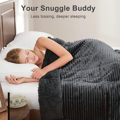 15lbs Weighted Blanket Queen Size for Adults, Dual Sided Heavy Bedspread All Season Cooling Warm, Dark Grey Purple Throw Blanket