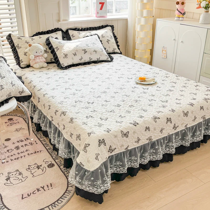 Bonenjoy Bedspread Floral Style Bed Linen Lace Bed Cover Quilted Bedsheet 250x260cm Bedspreads 침대커버 (Pillowcase Need Order)