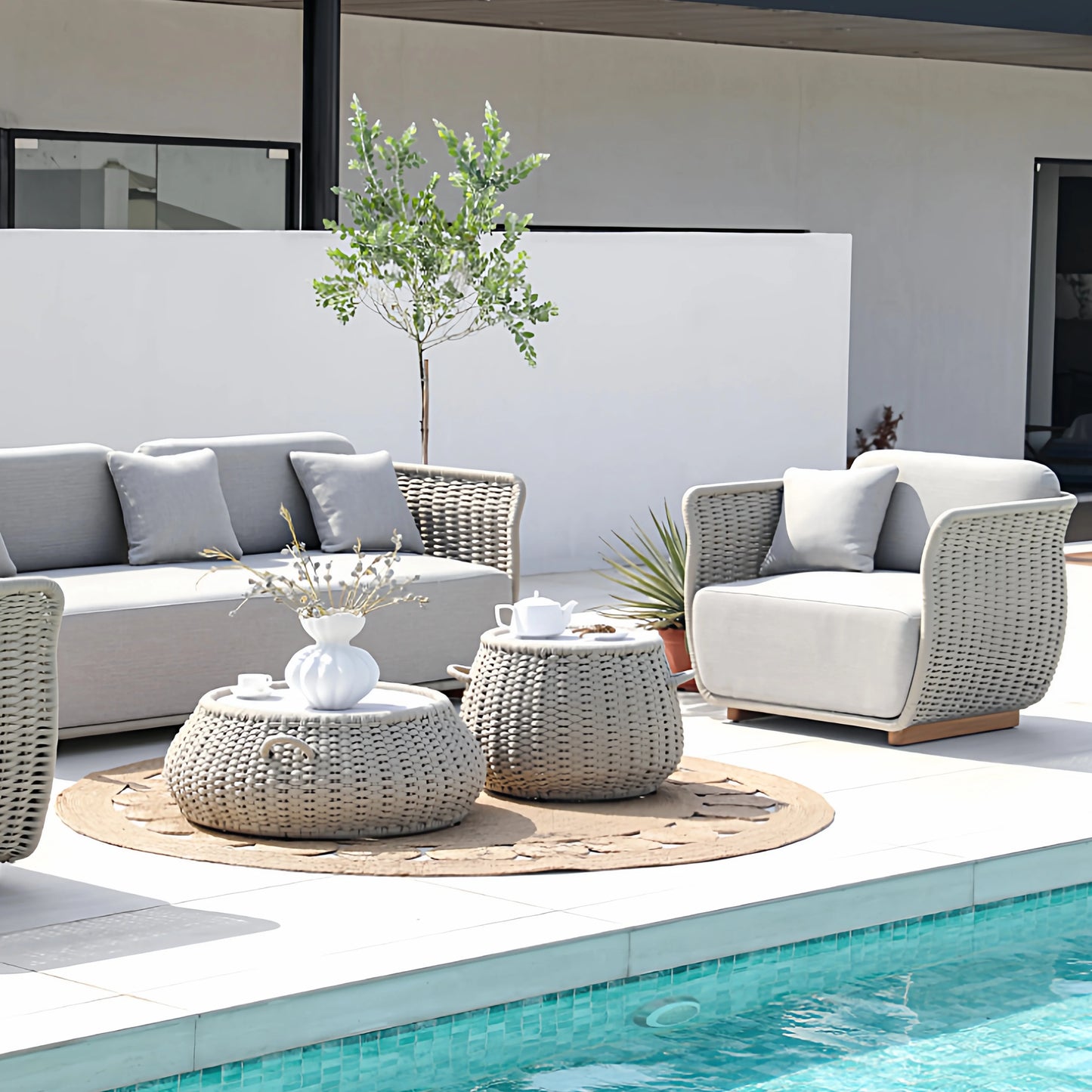 Rattan Wood Garden Furniture Sets Beach Fabric Garden Furniture Sets Round Backyard Muebles De Patio Exterior Patio Furnitures