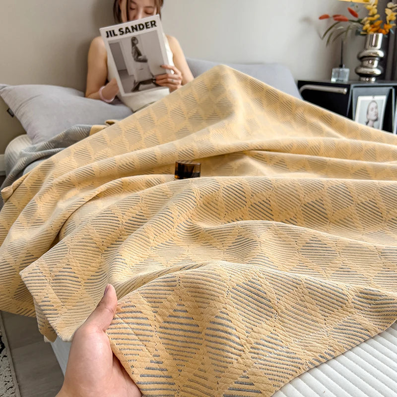 Luxury 100% Cotton Throw Blanket for Single Queen King Bed All Season Pure Cotton Blankets Cozy Soft Breathable Thermal Blankets
