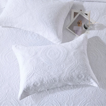 CHAUSUB 100% Cotton Quilt Set King Queen 3PCS Solid Color Embroidered Bedspread & Coverlet,Summer Comforter Blanket for Bed,Home