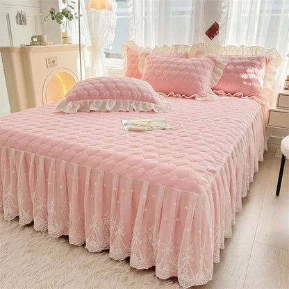 Full-set quilt cover bed skirt four-piece warm winter milk velvet bedspread 4-piece coral velvet bedspread