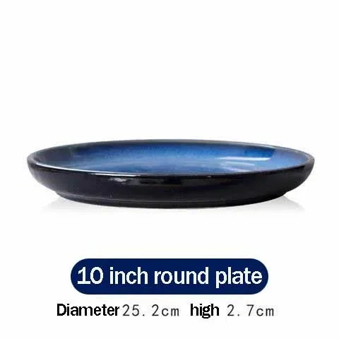 4size Tray for Decoration Blue Dishes for Serving Kiln Change Dinner Set 12 People Plates Hand Drawn Home Plate Tiers Tableware