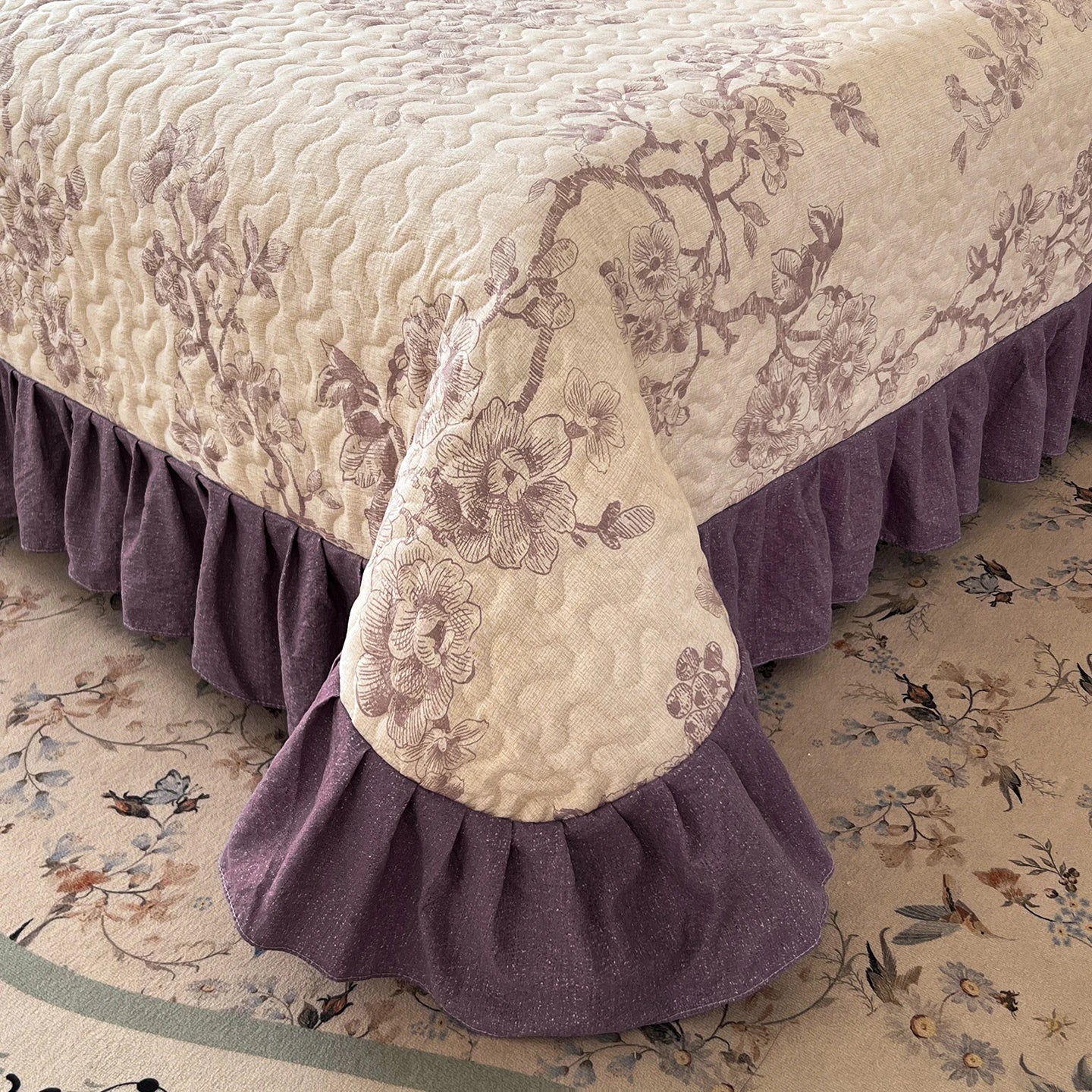 1pc Quilted Bedspread with Ruffles Thickened Flower Printed Bed Cover Queen/King Size Bedspreads colchas y coverlets 침대 패드