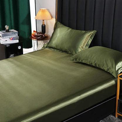 Mulberry Silk Bed Sheet Set with Fitted Sheet Flat Sheets Pillowcase Luxury Solid Color Bedding Sets Wrinkle-Free Antiallergic