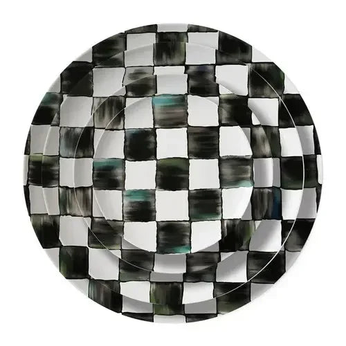 Glazed Western-style Dishes Creative Black-and-white Lattice Wedding Banquet Bone China Plate Flat Ceramic Tableware Vajillas