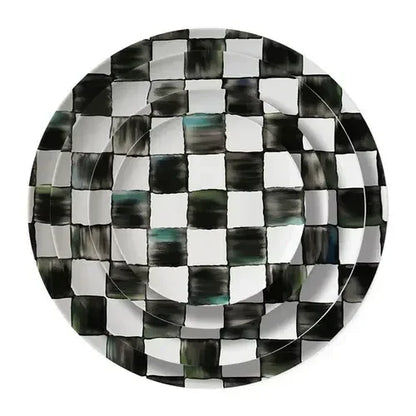 Glazed Western-style Dishes Creative Black-and-white Lattice Wedding Banquet Bone China Plate Flat Ceramic Tableware Vajillas