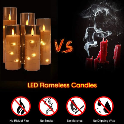 Flickering Flameless LED Candles Set with Timer Stable Acrylic Shell and Embedded Star String Battery Operated Romantic Candles